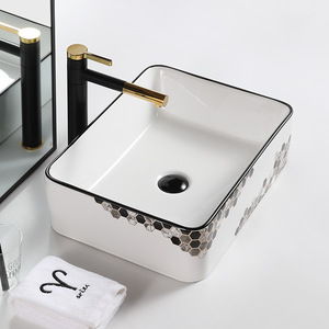 Lavabo Cuadrado de Cerámica para Encimera, con un Solo Orificio, Fácil de Limpiar, para Baño - Product Image 1