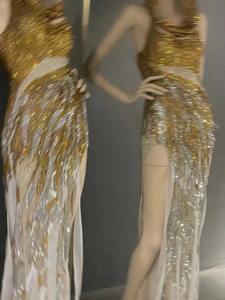 <span class=keywords><strong>QUEENS</strong></span> GOWN Costume Robe Or Sexy Fente Robe Avec Chapeau Fashion Show Stage Dress - Product Image 5