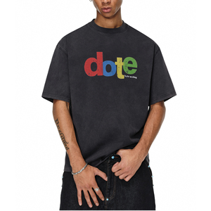 เสื้อยืดผู้ชายทรงบ็อกซี่ ล้างสีแบบแอซิด พิมพ์ลาย<span class=keywords><strong>กราฟิก</strong></span> คุณภาพสูง คอกลม ทรงวินเทจ ไหล่ตก - Product Image 1