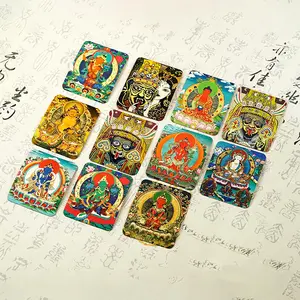추천 손으로 그린 탱카 그림 DIY 티베트 녹색 타라 부적 보호 보석