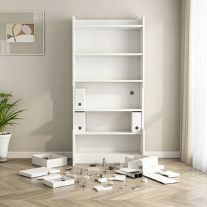Modern Folding <strong>Wood</strong> Desk Bookshelf Combination for Small Apartments Home Bedroom Student Study Computer Storage Home Furniture - Product Image 5