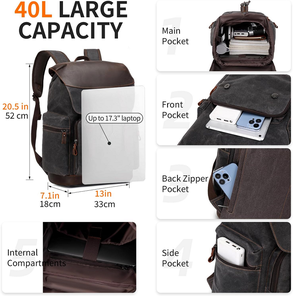 Mochila para Hombre de Lona Encerada, Mochila para Portátil de 17.3 Pulgadas, Mochila Vintage de Viaje - Product Image 4