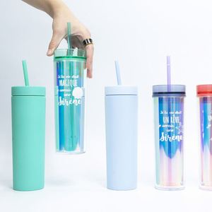 Wholesale New <b>Cup</b> Double Wall <b>Plastic</b> Clear Acrylic Tumbler Straw Mug With Multiple Colors - Product Image 1