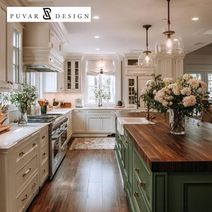 Gabinetes de Cocina Personalizados en Verde Salvia, Unidades de Madera Estilo Provincial Francés con Acabado Antiguo, Solución Integral para Toda la Casa - Product Image 2