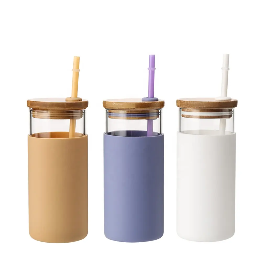 Protective 20OZ Tumbler Glass Water Bottle Boba Tea Cup Protective Sleeve Cups With Pp Straw
