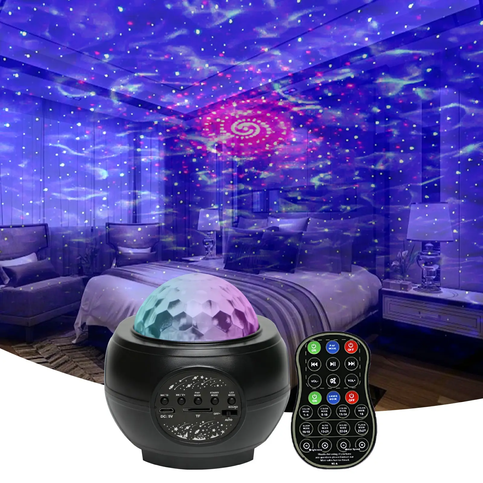 Ysh mini luminária projetora de céu estrelado, rgbw 5v, colorida, onda de água, estrela, luz led com controle remoto, luz noturna, para férias