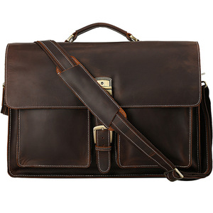 Tiding Men's Genuine Leather <b>Briefcase</b> 17 Inch Laptop Bag Dark Brown Business Travel Shoulder Crossbody Bag - Product Image 3