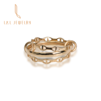 Bague en or véritable K Trendy Simple Triple Couche Multicouche Jaune 14K 18K pour hommes et femmes Couples