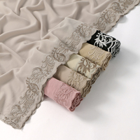 Foulard Hijab en Dentelle et Mousseline pour Femme, Turban Uni, Châle Pashmina avec Fleur, Voile Musulman d'Été, Broderie en Mousseline, 175*80cm