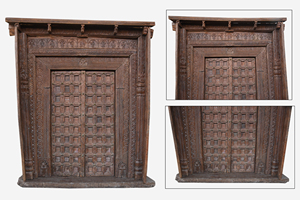 Haswani Handicrafts Antique Hand Carved Wooden <b>Door</b> With Frame Vintage <b>Rustic</b> Entrance Design - Product Image 3