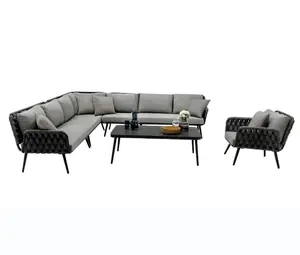 2023 new design leisure sofa woven-belt rope loveseat sofa set hotel garden patio outdoor indoor furniture