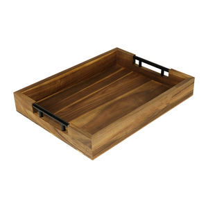 Bandeja de madera con asas <span class=keywords><strong>para</strong></span> servir, bandeja de comida y bebidas <span class=keywords><strong>para</strong></span> mesa de centro, desayuno, cena y bar, bandeja de almacenamiento decorativa rústica FSC - Product Image 1