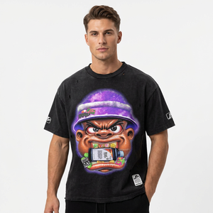 Brand <b>Men's</b> <b>Black</b> Oversized T-Shirt Cartoon Print Short Sleeve O-Neck Streetwear Jersey Fit - Product Image 6