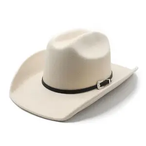 2023 Custom Sombrero Winter Wholesale White Leather Band Men Fit Felt Cowboy Hat