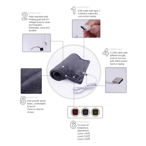<span class=keywords><strong>Couverture</strong></span> <span class=keywords><strong>chauffante</strong></span> électrique USB portable, 3 niveaux de température, alimentée par USB-C, pour soulager les douleurs menstruelles et musculaires - Product Image 5
