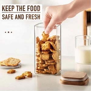 Clear Glass Microwavable Airtight Pressed Food Storage Container Bamboo Lids <b>Canister</b> <b>Set</b> for Kitchen Use Pasta Flour Cereal - Product Image 5