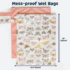 Mess-proof Wet Bags 2 Pack Waterproof and Washable Bag for Stroller, Daycare, <strong>Baby</strong> <strong>Diapers</strong>, Pool, Wet Toddler Swimsuits