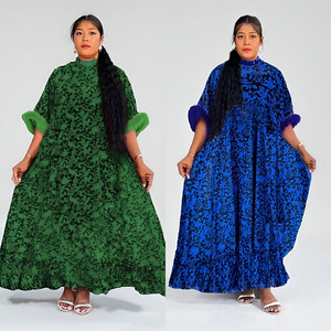 <span class=keywords><strong>Abito</strong></span> <span class=keywords><strong>Lungo</strong></span> Stampato <span class=keywords><strong>con</strong></span> Collo Quadrilaterale per Donne Africane Taglie Forti, Stile Europeo e Americano <span class=keywords><strong>con</strong></span> <span class=keywords><strong>Maniche</strong></span> <span class=keywords><strong>a</strong></span> <span class=keywords><strong>Pipistrello</strong></span>, Prodotto in Africa - Product Image 2