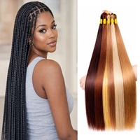 Rambut Sintetis Lurus Alami 12-32 inci untuk Kepang Crochet, Kepang Silky Wave Panjang Lurus untuk Wanita Kulit Hitam, Warna Hitam