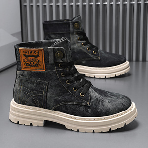 2026 New Spring Winter Autumn British Style Men's Ankle <b>Bootie</b> Work Boots for Boots Lace-Up Closure Denim Upper 3D Printed - Product Image 5