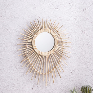 Rattan Woven <b>Mirror</b> Round Natural Color Framed Wall Mounted Decorative <b>Hanging</b> <b>Mirror</b> For Living Room Studio Guesthouse - Product Image 2
