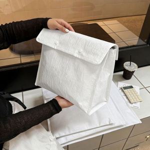 White Envelope Style Woven Shopping Bag Snap Closure Gift Packaging Handbag - Product Image 4