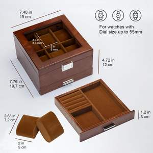 Boîte à montres de luxe à 2 niveaux, fabriquée à la main, boîte de rangement pour montres, boîte à bijoux, organisateur multi-couches avec couvercle en verre - Product Image 2