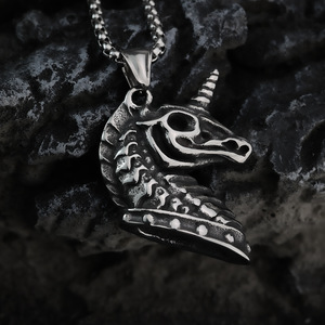 Yunnique – collier avec pendentif licorne en acier inoxydable pour hommes, bijoux à la mode Hip Hop, design animal géométrique, style asymétrique - Product Image 4