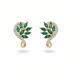 Pendientes de Oro E2664 con Esmeralda en Forma de Gota, Corte Marquesa, Engaste de Garra, Diseño de Planta, Joyería Romántica de Moda para Mujer, Aleación de Zinc, Fiesta - Product Image 1