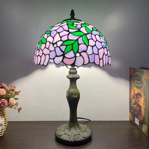 Tiffany Wisteria Bảng Đèn 12-inch màu thủy tinh màu tím & màu xanh trang trí nhà cho phòng khách hoặc bàn trang điểm - Product Image 1