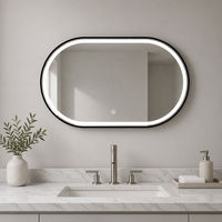 Miroir LED ovale moderne et populaire à éclairage frontal, 3 couleurs, à intensité variable, anti-buée, avec affichage de l'heure, miroir de salle de bain mural réglable