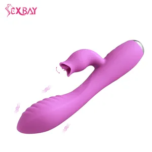 Sexbay xách tay dương vật đồ chơi lưỡi liếm g-spot Silicone thỏ có thể sạc lại 10 tần số hai chế độ phụ nữ g-spot liếm thỏ rung