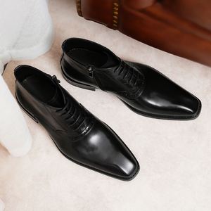 High Quality Men's New Business Formal Leather Shoes-Thick Sole Round <b>Toe</b> Genuine Leather Casual Wedding Shoes - Product Image 3
