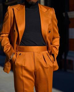 <strong>Orange</strong> Two Pieces <strong>Mens</strong> <strong>Suits</strong> Peaked Lapel Male Tuxedos for Wedding Blazers Double Breasted Groom Wear Slim Fit Prom Jackets - Product Image 3