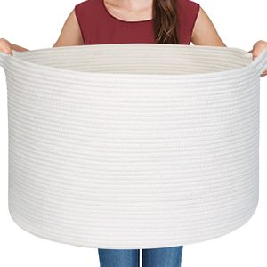 Paniers de rangement en corde de coton tressée pour jouets de chambre d'enfant, paniers pour enfants et chiens, panier à linge pour vêtements et serviettes, blanc - Product Image 1