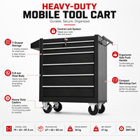 Armoire à outils roulante robuste à 7 tiroirs, coffre à outils en acier avec rangement verrouillable pour garage et atelier