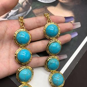 Parure de bijoux pour femme pas chère, collier et boucles d'oreilles en alliage plaqué or, style vintage occidental indien bohème, avec pendentif en pierre turquoise - Product Image 3