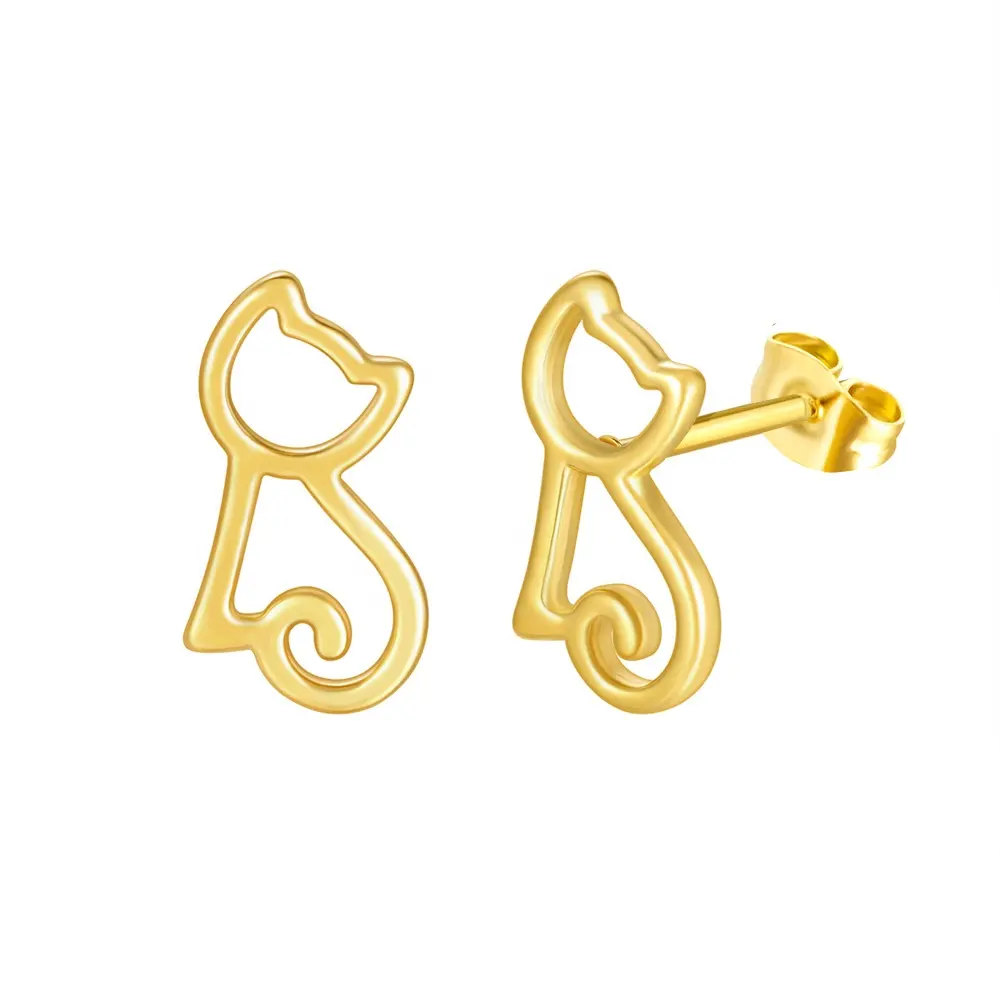 China Making Stainless Steel Custom Ear Jewelry Teens Lovely Hollow Cat Design Stud Earrings