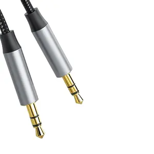 Premium-Nylon buchse 3,5-mm-Audiokabel Stecker-Stecker-Stereo-Silber-Audio kabel für Auto-Handy-Headset-Lautsprecher