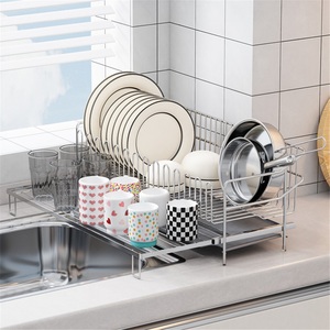 Égouttoir à vaisselle de cuisine sur pied en acier inoxydable 304 avec design étanche, style moderne, pour rangement de vaisselle sur comptoir domestique - Product Image 1