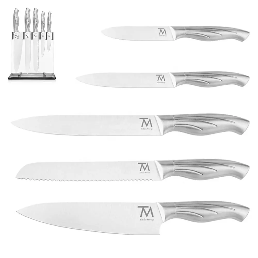 סכין קולטלי דא קוצ'ינה למכירה חמה נירוסטה 5 חתיכות סט סכיני שף חותך סט סכינים יפניות למטבח סט עם בלוק