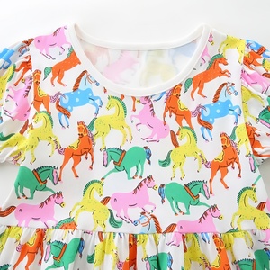 Vestito Casual Estivo per Bambine con Stampa di Cavalli Colorati, Maniche Corte, in Cotone, Linea ad A, per Uso Quotidiano di Bambini e Bimbi Piccoli - Product Image 3