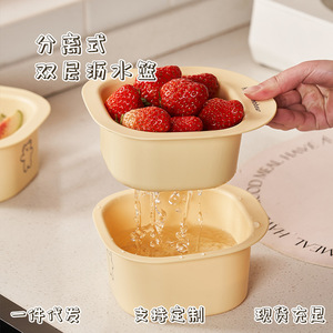 Happy Mobear Mini Drain <b>Basket</b> 15.2x14.5x7.4cm <b>Plastic</b> Fruit Washer Kitchen Dorm Use Cartoon Bear Design - Product Image 2