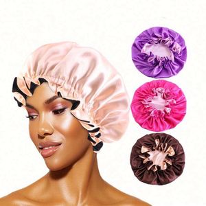 Bonnet de nuit unisexe en satin soyeux à double couche avec logo personnalisé, bord ondulé, ajustable, toutes saisons, vente en gros - Product Image 1
