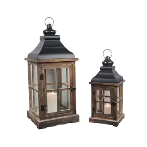 Conjunto de suporte de lanterna de madeira, personalizado, marrom, ar livre, jardim