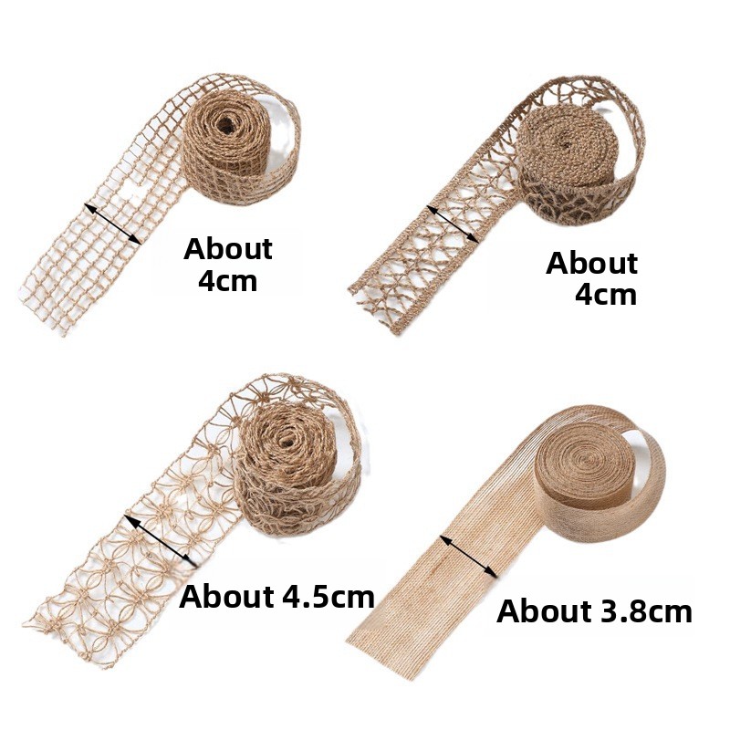 Eco-friendly Jute Webbing Floral Grosgrain Ribbon Christmas Gift Packaging Hand-Woven Natural Color 2m