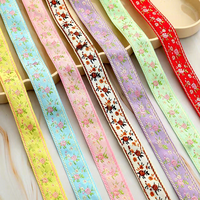 Ruban en nylon à filament brillant de 2,5 cm, broderie jacquard florale de style ethnique, accessoires pour cheveux, coiffes, garnitures pour chaussures, chapeaux et sacs, 50