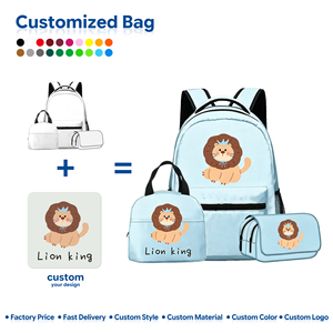 Conjunto <span class=keywords><strong>de</strong></span> Mochila <span class=keywords><strong>de</strong></span> Tres Piezas Geométrica Azul Claro con Cierre, Impermeable, <span class=keywords><strong>para</strong></span> Niños, con Lonchera Refrigerante a Juego, Impresión Personalizada - Product Image 1