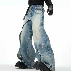 Pantalones de pierna ancha de corte holgado personalizados de fábrica <span class=keywords><strong>MZN</strong></span> con elegante diseño de agujeros tela suavizante logotipo personalizado - Product Image 3