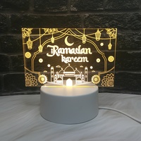 Lampe de nuit en cristal 3D Ramadan Kareem, lampe de bureau carrée en acrylique LED, design mosquée et lune, à intensité variable, changeant de couleur, décoration d'intérieur, Eid